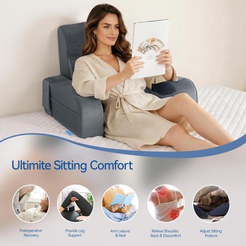 Kayfia Reading Pillow, 10 in 1 Back Pillow for Bed Sitting up with Detachable Arms Rest, Back Rest with Gel Memory Foam, Reading/Gaming/Working in Bed or Couch 19, Gray