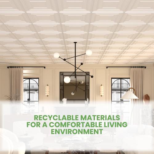 24 pcs 2ft x 2ft Drop Ceiling Tiles, PVC Ceiling Panel White, Waterproof, Washable and Fire-Rated - Reusable - High-Grade PVC to Prevent Breakage (96 sq. ft./Box)