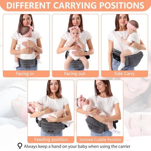 HKAI Baby Hip Carrier, Mom’s Choice Award Winner, Baby Carrier with Adjustable Waistband & Breathable Mesh, Ergonomic Carrier with Non-Slip Hip Seat Surface for Newborns & Toddlers, (Grey)