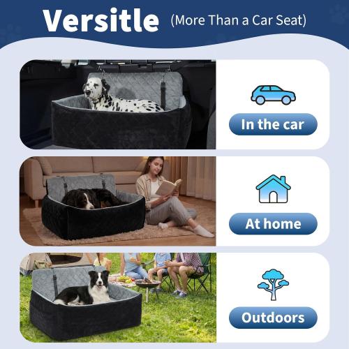 Garvee Extra Large Dog Car Booster Seat with Safety Belt, 3-Side Pet Travel Bed for 2 Medium Dogs, Waterproof & Non-Slip, Foldable Car Seat Cover for Truck SUV Sedan