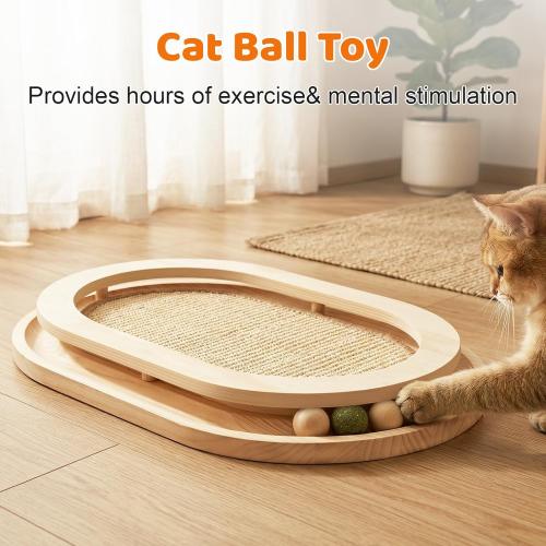 Cat Scratcher, Natural Sisal Cat Scratcher Pad & Interactive Kitten Toy with Ball Track and Catnip Ball for Indoor Hunting, Sleeping Physical Exercise, Puzzle for Small to Large Cats