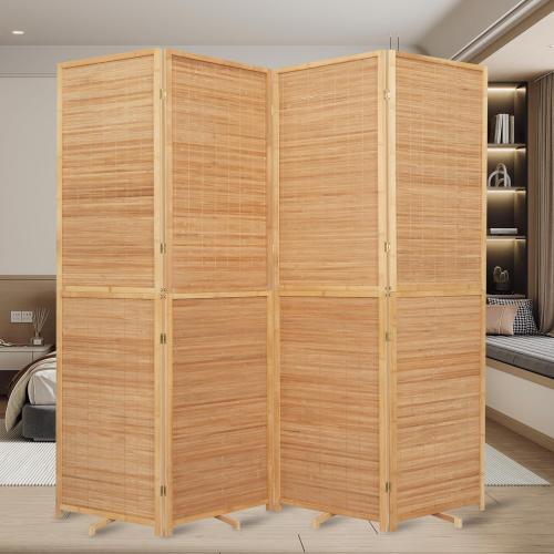 Bamboo Mesh Woven Room Divider 5.6FT,4 Panel Folding Privacy Screen,Brown | Hand-woven Bamboo Room Dividers,Folding Privacy Screens,Rotatable Support Feet,Freestanding,Portable Wall Divider