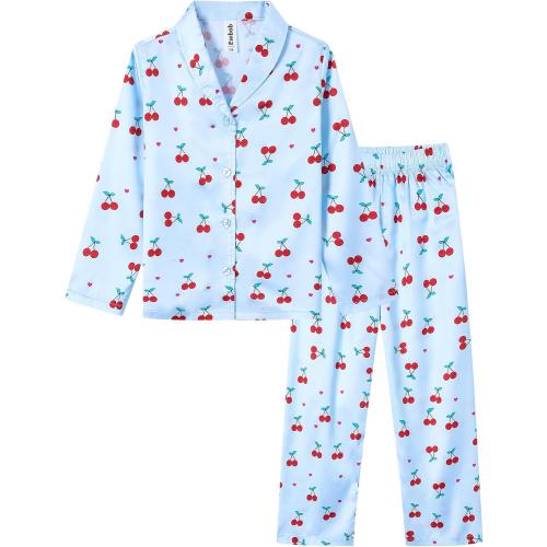 Girls Silk Satin Pyjamas Set Short Sleeve Button-Down Kids PJs Breathable Soft Nightwear Children Sleepwear Age 5-14