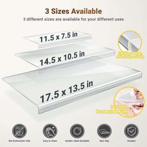 3PCS Acrylic Cutting Board with Counter Lip, Cutting Boards Set, Clear Cutting Boards for Countertop, Non Slip Cutting Board for Kitchen Utensils, Kitchen Decor, House Warming Gifts New Home