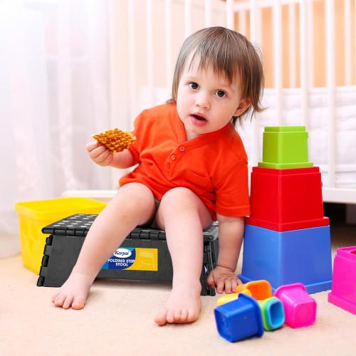 Korpai 5 Folding Step Stool for Adults and Kids 15-Inch Extra Wide Stool Holds Up to 300 lbs,Non-Slip Folding Stools with Handle,Compact Plastic Foldable Step Stool for Bathroom,Kitchen,ect