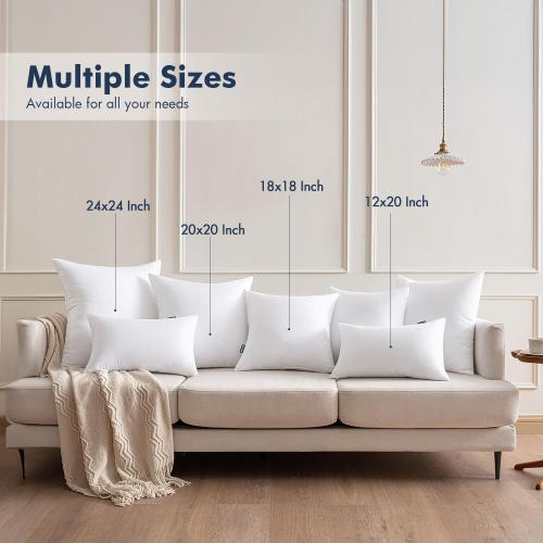 MIULEE Throw Pillows Inserts, Pack of 2 12x20 Inch 100% Virgin Fiber Filling Bed Couch Pillows