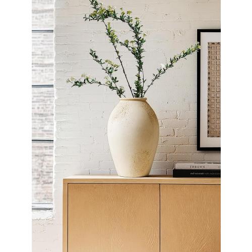 LE TAUCI Ceramic Flower Vase, 13.2 Inch Large Rustic Farmhouse Vase, Tall Floor Vase for Home Decor, Living Room Table & Mantel Centerpiece, Watertight & Sturdy, Matte Sandy Beige White