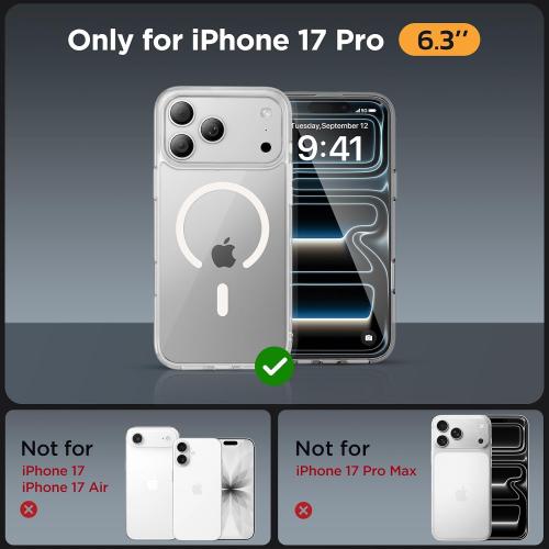 miracase Magnetic for iPhone 17 Pro Case 6.3 with Screen Protector, [Compatible with MagSafe] Military-Grade Protection, Anti-Fingerprint, Slim Thin Phone Case for 17 Pro Cover, Clear