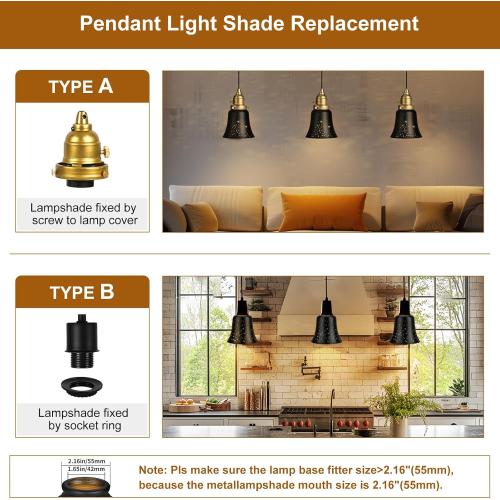 Ceiling Fan Light Covers, 3 Pack Pendant Light Shade Replacement with 1-5/8 Fitter, ALUCSET 4.5 Height and 4-3/4 Diameter, Metal Bell Shaped Cover for Chandelier Pendant Light Wall Sconces Series
