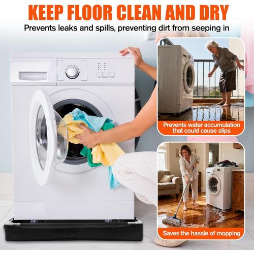 Washing Machine Pan 31.9 X 31.9 X 2.7 Inch Washing Machine Drain Pan with 4 PCS Anti-Vibration Foot Pads and Drain Hole Hose for Washer Dryer Floor Protection