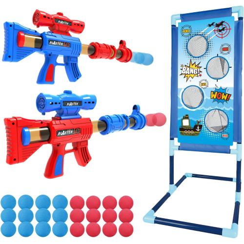 YEEBAY Shooting Game Toy for Age 6, 7, 8,9,10  Years Old Kids, Boys - 2pk Air Guns & Shooting Target & 24 Foam Balls - Ideal Gift - Compatible with Toy Guns