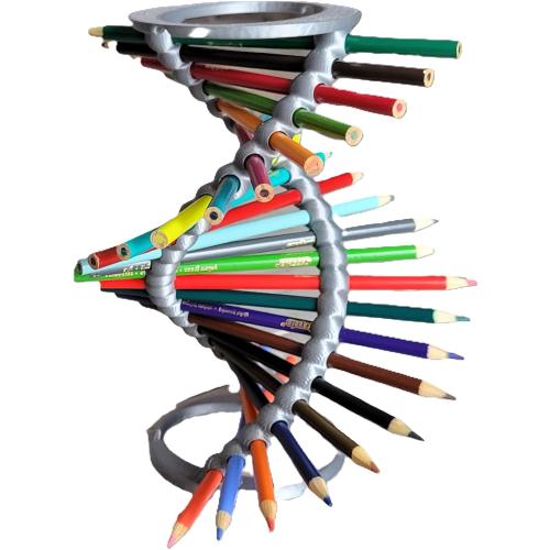 Znet3D Double Helix DNA Desk Organizer - Durable Pencil Holder for 23 Pencils | Ideal Gift for Teachers, Students, and Science Enthusiasts (Silver)