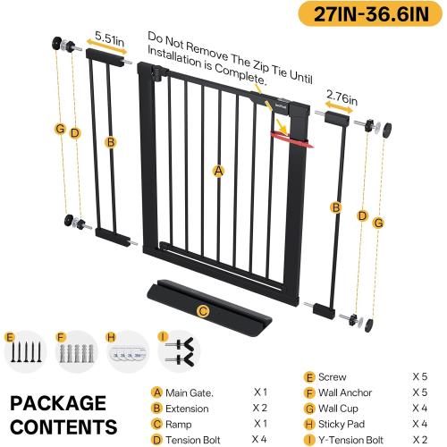 InnoTruth 27-36.6 in Wide Baby Gate for Stairs and Doorways, Indoor Metal Dog Gate for Pets, Auto Close 2 Way Swing Walk Through Door, Double Lock & Y-Bolts, Pressure or Hardware Mount, Black