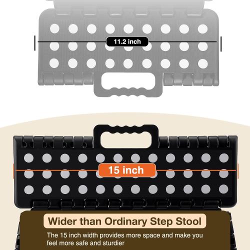 Korpai 5 Folding Step Stool for Adults and Kids 15-Inch Extra Wide Stool Holds Up to 300 lbs,Non-Slip Folding Stools with Handle,Compact Plastic Foldable Step Stool for Bathroom,Kitchen,ect