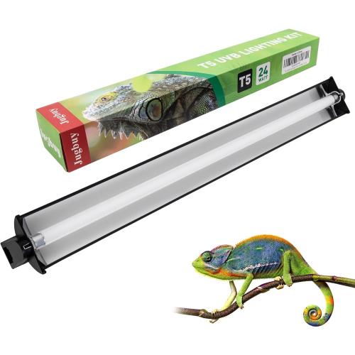 UVB Reptile Light Kit, 24W T5 Lamp Fixture and 5.0 UVB Tube Combo, Linear Lighting Bar Ideal for Tropical Reptiles Bearded Dragon Hermit Crab Turtle Leopard Gecko Tank Chameleons Iguanas Snake