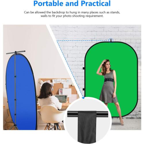 NEEWER Chromakey Backdrops, Double Sided Green Screen and Blue Screen, 2 in 1 Collapsible and Reversible Background for Photography, Gaming and Live Streaming, 5'×6.6'/1.5m×2m (Green/Blue)