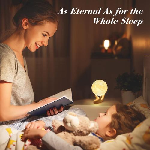 Mydethun 3.5 Inch 3D Moon Lamp – Birthday Gifts for Women, Mood Lighting w/Ceramic Base, White Elephant Gifts for Teenage Girls, White/Yellow Touch-Dimmable LED Night Light for Kids Room