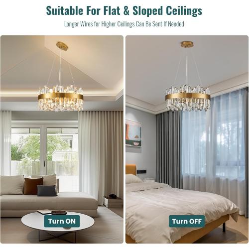 Siljoy 12-Light Modern Crystal Chandelier, Luxury Brushed Gold 2-Tiers K9 Crystal Raindrop Chandelier, Elegant Dimmable Crystal Chandelier Ceiling Light for Dining Living Room Kitchen D19.7''