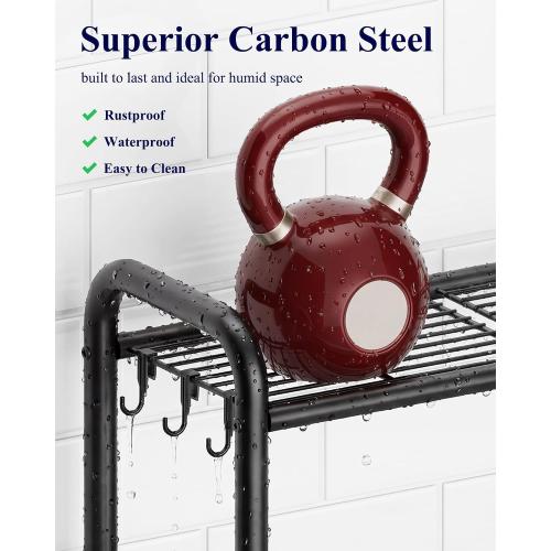 Kitsure Over Toilet Storage Rack - Metal Over Toilet Bathroom Organizer Shelf, Over the Toilet Storage Cabinet with Paper Holder and Hooks, Bathroom Cabinet for Laundry, Black, 3 Tiers (63.2 H)