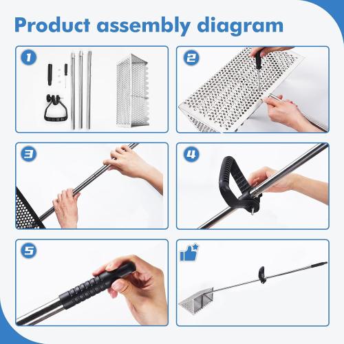 Sand Flea Rake, Detachable Sand Flea Rake, The Shark Tooth Screen Comes with A 16-Inch-Wide Drain Screen with A 51-Inch Handle(Water Bucket not Included)