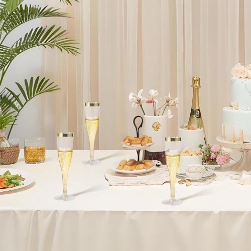 6.5 Oz Plastic Champagne Flutes Disposable 36 Pack Plastic Champagne Glasses with Gold Rim & Glitter Gold for Wedding Cocktail Elegant and Durable Stemware for Birthday Party Supplies