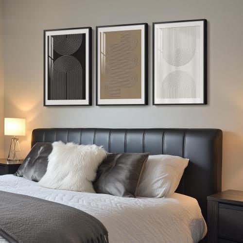 Framed Boho Neutral Abstract Wall Art, Set of 3 Modern Art Prints Paintings Artwork for Walls, Minimalist Black White Brown Geometric Pictures for Living Room, Dining Room, Bedroom Wall Decor 16x24 In