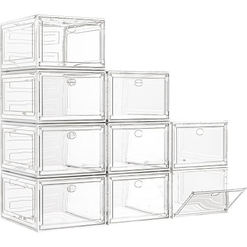 Large Thick Clear Shoe Organizer, Magnetic Door Stackable Shoe Storage Box