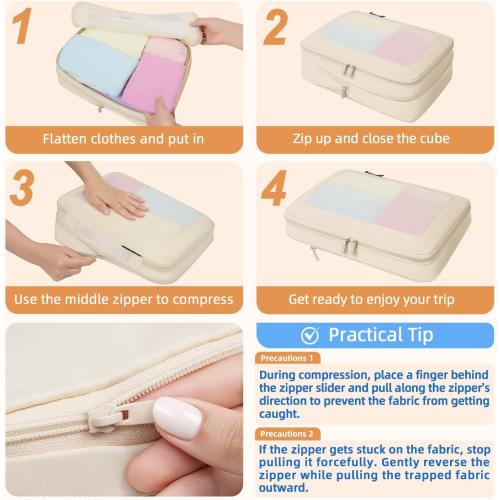 BAGAIL Set/6 Compression Packing Cubes Travel Accessories Expandable Packing Organizers (Square Mesh, 06-Beige)