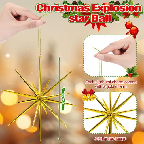 Syhood 6 Pcs Glitter Starburst Star Ornaments, Gold, Bright