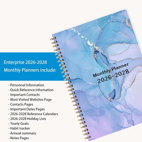 Color black 2026-2028 Monthly Planner - 3 Year Monthly Calendar/Planner 2026-2028, 5.9 x 8.5, 36 Month Calendar Planner, Planners with Twin-Wire Binding, Lined Notes Pages