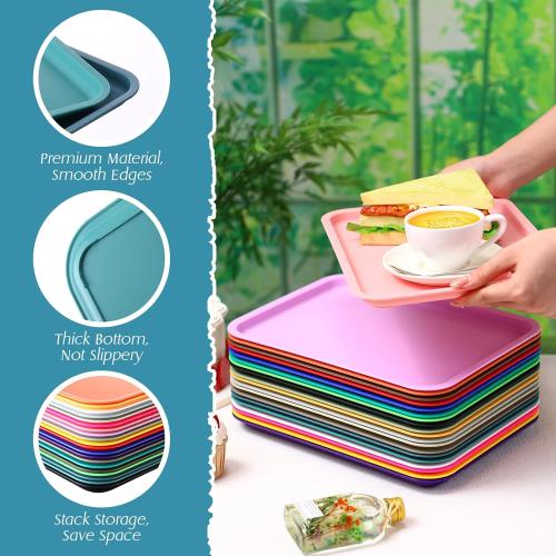 Sintuff 10 Pcs Plastic Art Trays Colorful Fast Food Lunch Trays Bulk Activity Crafts Sensory Serving Organizer for Home, School, Kids, DIY Projects, Painting, Beads