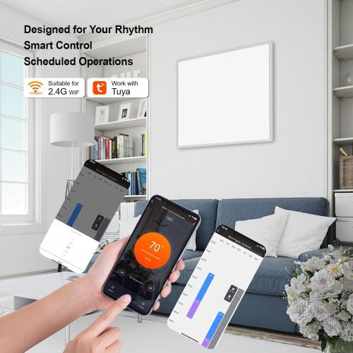 Space Heater for Indoor Use 600W– Wall Mounted Smart Infrared Heating Panel Appliance with Thermostat, Overheating Protection, Energy Efficient, 100% Flame Retardant, 10-Year Warranty