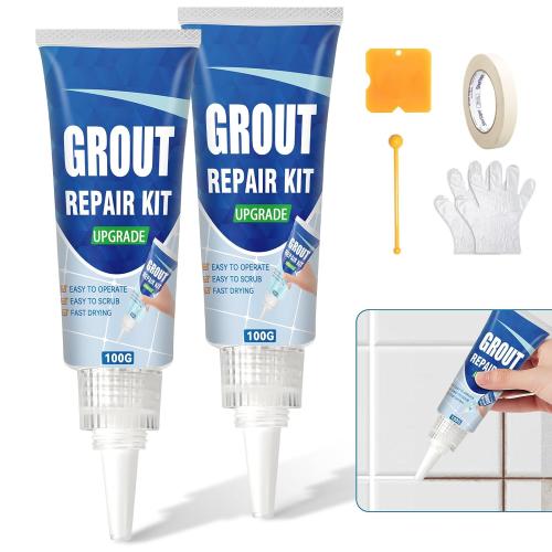 Tile Grout Repair Kit, 2 Pack White Fast Drying Grout Filler for Bathroom, Kitchen, Shower, Replace Grout Pen to Restore and Renew Tile Joints Line, Versatile Triple Use with Grout Sealer (White)