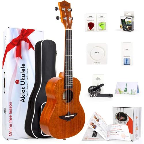 Size 23 Color brown Ukulele, AKLOT Concert Ukelele Solid Mahogany 23 inch for Professional Beginners Adults Kit with Free Online Courses and Uke Accessories, AKC23