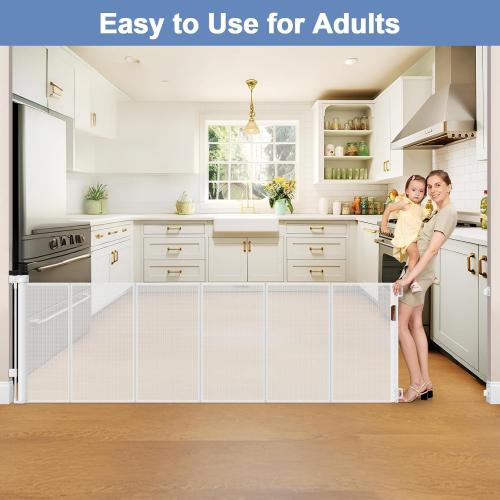 Reinforced 120 Inch Extra Wide Retractable Baby Gates Extra Wide Baby Gates for Large Openings 33 Inch Tall Retractable Dog Gate for The House 10ft Long Dog Gate Indoor Barrier with Reinforced Strips