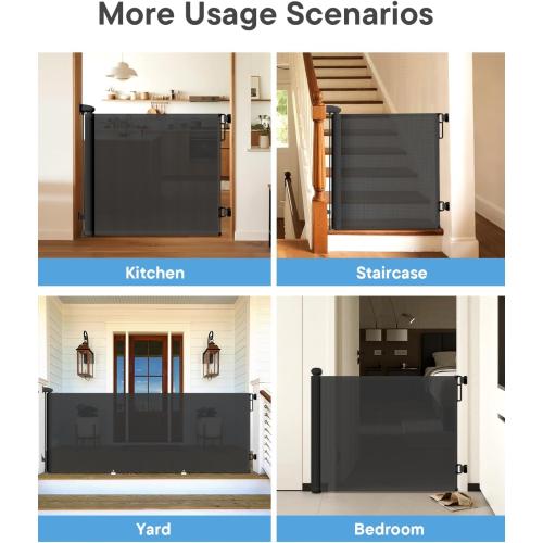 Extra Wide Baby Gate - 71 inch Retractable Mesh Gates for Large Opening, Extra Long Mesh Gate for Babies, Dogs, Baby Gate Anti-Crawling Hook for Stairs Hallways Doorway Indoor Outdoor, Black