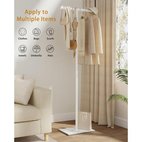 OUTBROS Freestanding Coat Rack, 68.9 High Small Clothes Rack, White | Coat Tree with Rock Base, T Shaped Clothe Rack, Coat Hanger Stand Suitable for Bedroom, Hallway, Entrance‼️missing pieces‼️