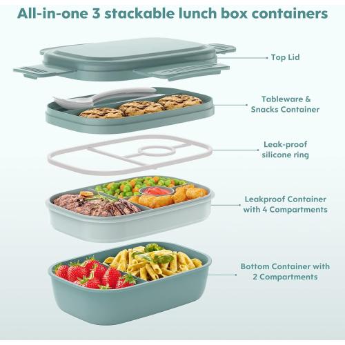 Adult Lunch Box,3 Stackable Bento Lunch Containers for Adults, Modern Minimalist Design Bento Box with Utensil Set, Leak-Proof Lunchbox for Dining Out, Work, Picnic
