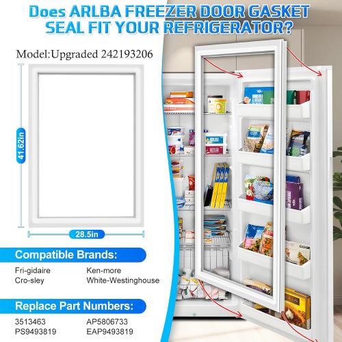 Upgraded 41.62x28.5 242193206 Refrigerator Fresh Food Door Gasket Comapatible with Frigidaire Ken-more Cro-sley Refrigerator Door Gasket Seal AP5806733,PS9493819 FFTR1828SP3A,FFTR1828SE0,CRT185SS1