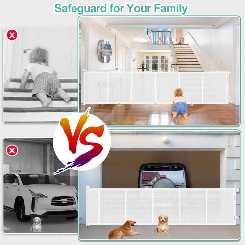 EZIGO 150 Inch Retractable Baby Gates Extra Wide Reinforced Baby Dog Gate | 34 Inch Tall Retractable Dog Gate with Reinforced Strip Mesh Safety Pet Gate for Stairs Hallway Doorway Indoor Outdoor, White