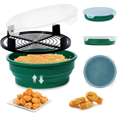 FJNATINH Collapsible Batter Bowl - Mess Free Better Breader Shaker Bowl with Lid Breading Shaker Container - Great for Fried Fish, Fried Chicken, Onion Rings, Wings & More,No Leak,Easy to Store