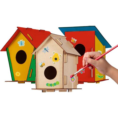 9 DIY Bird House Kits For Children to Build - Wood Birdhouse For Kids to Paint - Unfinished Bird Houses for Kids - Wood Craft Project Kits - Summer Crafts for Girls & Boys, Classroom & Church Activity