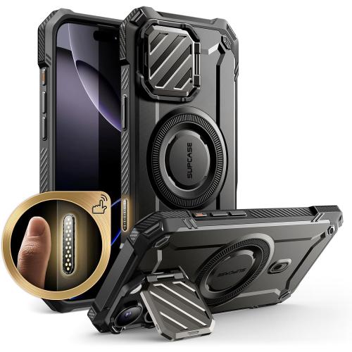 SUPCASE for iPhone 16 Pro Max Case with Camera Control Capture Button (UBMag XT), [Compatible with MagSafe] [Built-in Camera Cover Stand] [Military-Grade Protection] Rugged Magnetic Phone Case, Dark