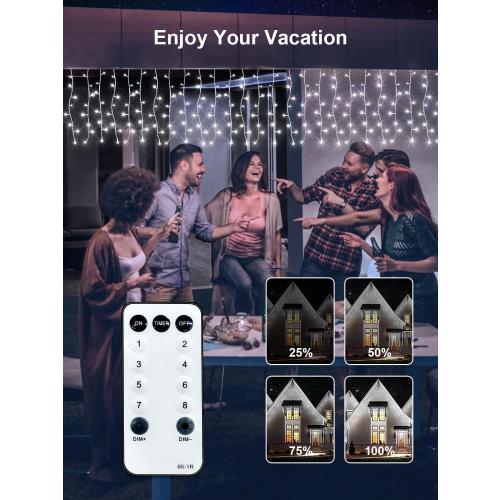 32.8FT Icicle Lights, Christmas Outdoor with 400LED 75 Drops, IP65 Waterproof Eaves Lights, 8 Modes, for Christmas Eaves Garden Room Decoration Cool White