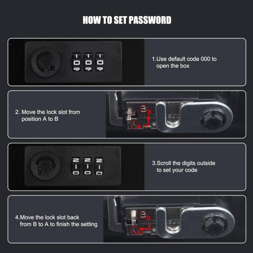 Cash Box with Money Tray and Combination Lock, Large Money Box for Cash Regiser, Safe Lock Box for Money Saving Metal 11.8x9.45x3.54 Black XL Large