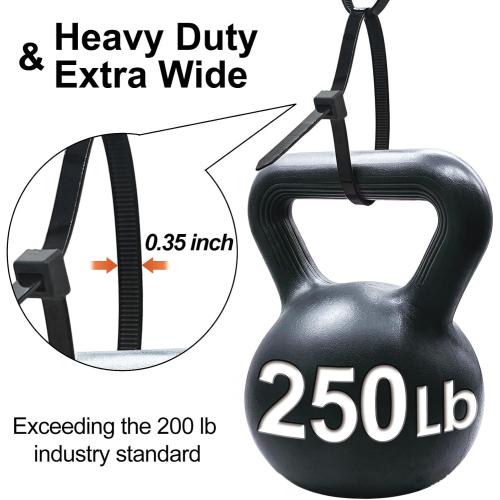 Thick Zip Ties Heavy Duty, 12 inch, Black, 250 lb High Strength, 75 Pack, Heavy Duty Zip Ties for Outdoor Use, Extra Wide & Strong UV Resistant Cable Ties, Wire Ties, SiKuLin