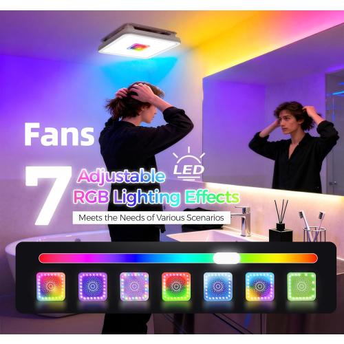 Exhaust Fan with Light & Remote, AC Moter Fans Air Quality Booster,7 RGB Light & Nightlight 3000LM 5 CCT 2700K-6500K Dimmable LED 130 CFM 1 Sone,Memory Function,Bathroom Fans for Ceiling 126B