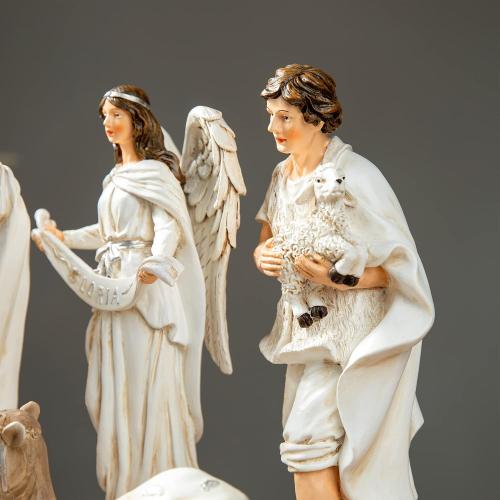 Glitzhome 12Pcs Ivory Resin Nativity Figurines Set Christmas Nativity Sets Tabletop Scenes Ornaments Xmas Nativity Collectible Figurines Indoor Decor Miniatures Statues Figures10.00 x 26.00