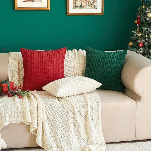 MIULEE Pack of 2 Dark Green Corduroy Decorative Pillow Covers 20x20 Inch Soft Boho Striped Throw Pillow Covers Modern Farmhouse Home Decor for Sofa Living Room Couch Bed