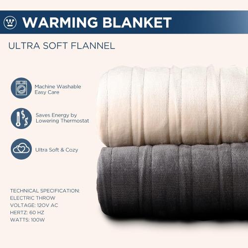 Westinghouse Electric Blanket Twin Size, Super Cozy Soft Flannel 62 x 84 Heated Blanket with 10 Fast Heating Levels & 1-12 Auto-Off, Machine Washable, ETL&FCC Certification, Charcoal